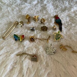 Colorful Enamel and Gold-Tone Brooch Set